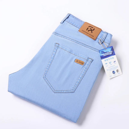 Lyocell Jeans Summer Ultra-Thin Elastic Straight Men's Denim Pants Fashion Korean Soft Drape Cool Business Casual Trousers