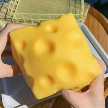 Decompression Soft Cheese Block-yellow, Plastic Decompression Toy with Squeezing Function.