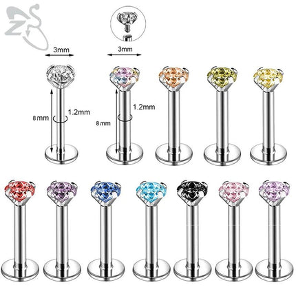 ZS 6-13PCS/LOT 16G Stainless Steel Lip Labret Piercing Set Crystal Monroe Lip Stud Ear Tragus Helix Cartilage Piercing 6/8/10mm