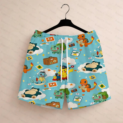Hawaiian Shirt Pikachu Bulbasaur Charmander Squirtle Button Up Kids Cute Summer Beach Shirt Gift for Men's Shirts Woman shirt