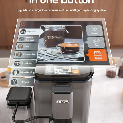 HiBREW Fully Automatic Espresso Machine Cappuccino Milk System 6 Coffee Varieties Intuitive Touch Display With Grinder H16