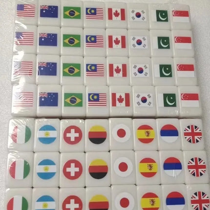 64 Pcs Food and Ball Flag Pattern Mahjong with Animals Mahjong Board Game Single and Double Play Kids Learning Educational Toys