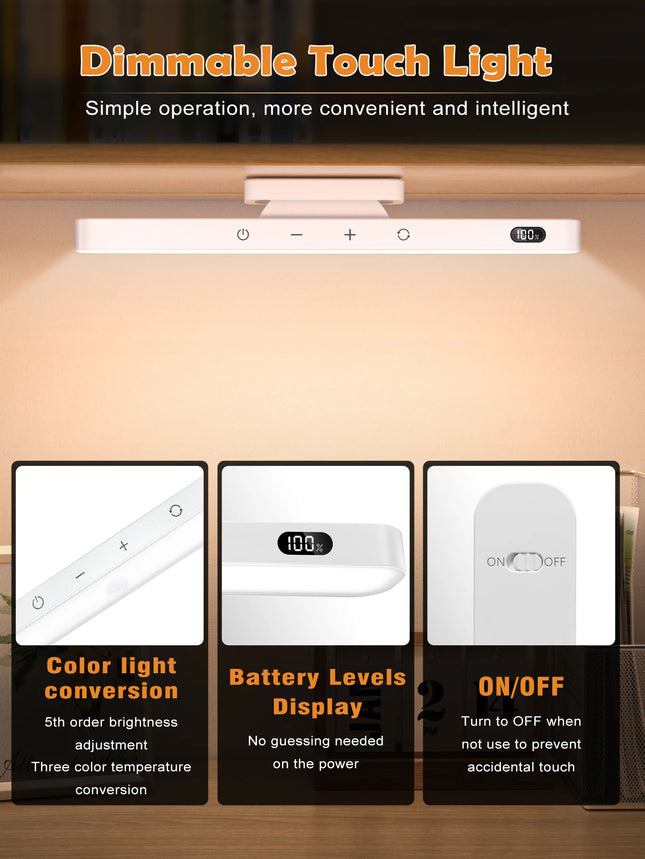 WILLED Touch Table Lamp Magnetic Desk Lamp Built-in 2500mAh Battery for Reading Cabinet Mirror Bedside Rechargeable Night Lights