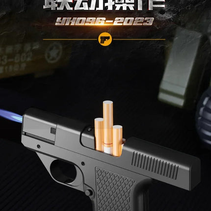 Capacity 10PCS Pistol Style Lighters with 3 Cigarette Case Jet Blue Flame Gas Lighter Windproof Cigar Lighter Gadgets for Men