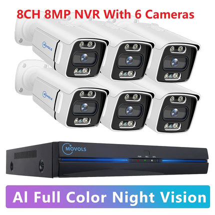 MOVOLS 8CH 5MP 8MP POE Security Camera System Two Way Audio 8MP NVR Kit CCTV Outdoor IP Camera H.265 P2P Video Surveillance Set