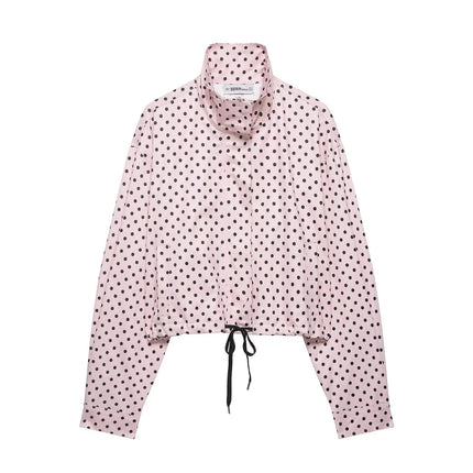 HH Woman Autumn Long Sleeves Turtleneck Zipper With Pockets Drawstring Casual Coats Women Fashion Polka Dot Printed Jacket