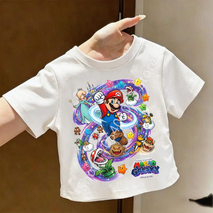 Super Marios T-shirt for Children Cartoon Anime Clothes Round Collar Clothing Short Sleeve Kid Summer Tee Top