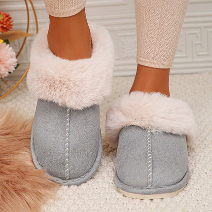 Closed Toe Warm Cotton Slippers Women Faux Fur Thick Plush Winter Home Shoes Woman Lightweight Casual Indoor Slides Female