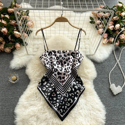Women's Slim Fit Printed Tank Top Knot Back Design Versatile Strapless Top Commute Style Summer Collection