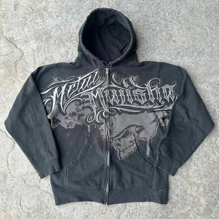 2025 American New Fashion Oversized Pattern Printed Zipper Hooded Sweater Men Y2K Gothic Harajuku Hip Hop Popular Couple Hoodies