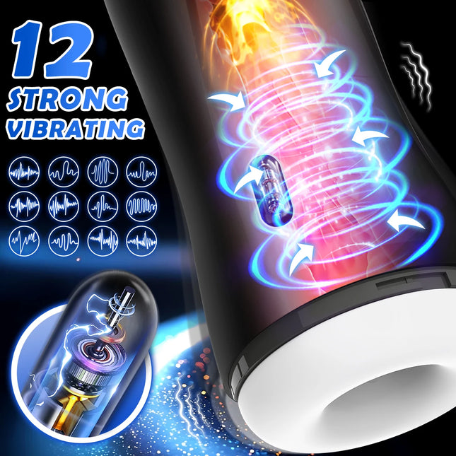 Automatic Sucking Male Masturbator Vibration Blowjob Machine Masturbation Cup With 4 Suction&12 Vibrating Modes Sex Toys for Men
