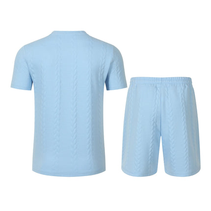 Summer men's new jacquard solid-color simple and fashionable comfortable round-neck short-sleeved short pants set