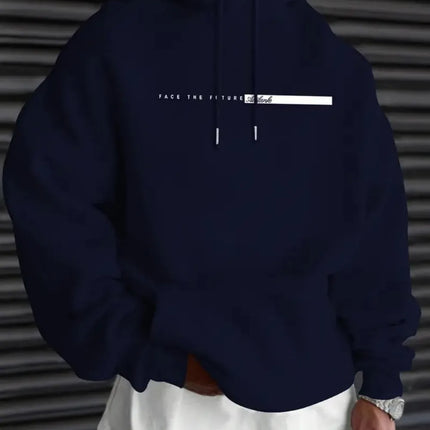 European and American men's autumn minimalist letter stripe print comfortable and soft hooded sweatshirt outdoor sports top