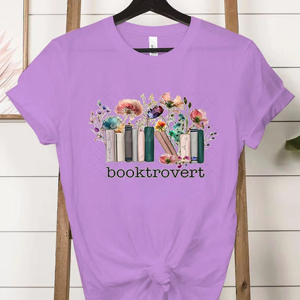 Booktrovert Fashion Casual T-shirts Funny Book Lover Summer Short Sleeve Tee Trendy Vintage Bookish Flower Classic Tops Clothes