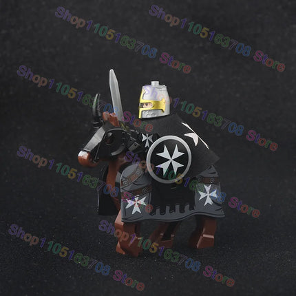 MOC Medieval Military Crusader Knight Building Blocks Castle Army Soldier Figure Horse Mount Shield Sword Accessories Bricks Toy