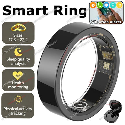Smart Ring Vibration Alerts for Incoming Calls, Messages Heart Rate Monitor IP68 Waterproof Multi-sport Mode Smartring Man Women