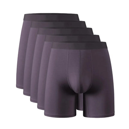 5pcs95% Bamboo Fiber 5% Spandex Men Length Long Leg Boxer Classic Design Comfortflex Waistband Underwear Man Sports Plus Size