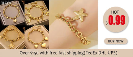 EILIECK 316L Stainless Steel Gold Color Starfish Moon Star Charm Bracelet For Women New Trendy Wrist Chain Jewelry Gift Party