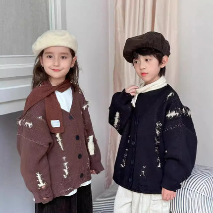 2025 autumn new Korean children's design  sweater jacket fashion knitted cardigan for boys and girls