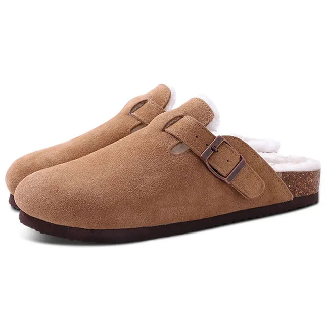 Kidmi New Women Clogs Men Clogs Suede Slippers Fashion Cork Footbed Leather Slippers Classic Mules Soft Antiskid House Slippers