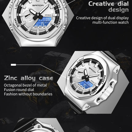 SANDA 3167 Top New Style Men's Casual Military Outdoor Sport Wrist Watch Quartz 50M Waterproof Fashion Dual Display Men's Watch