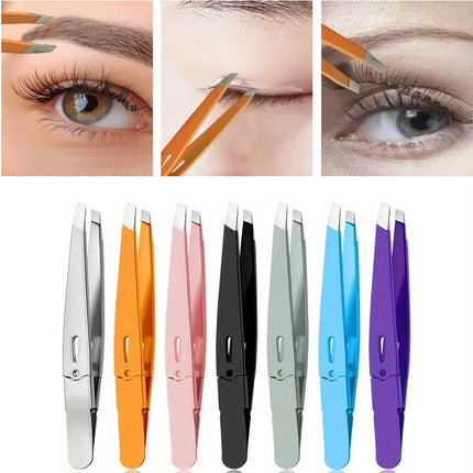 Stainless Steel Slanted Mouth Eyebrow Tweezers Colorful Hair Beauty Fine Hairs Puller Eye Brow Clips Beard Removal Makeup Tools