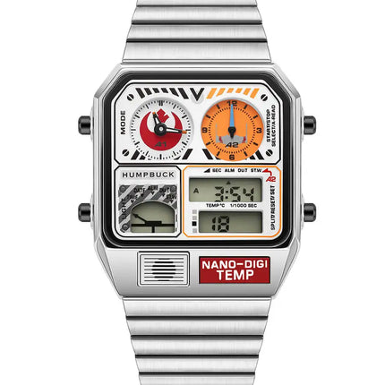HUMPBUCK DIGITEMP Classic Design Stainless Steel Watches for men with LED Digital Display and Temperature Calendar