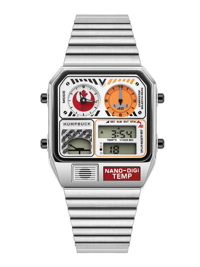 HUMPBUCK DIGITEMP Classic Design Stainless Steel Watches for men with LED Digital Display and Temperature Calendar