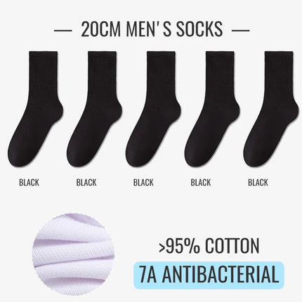 MiiOW 100% Pure Cotton Socks Men Business Dress White Black Long Sock Deodorant Antibacterial Sports Sock Running Short Sock