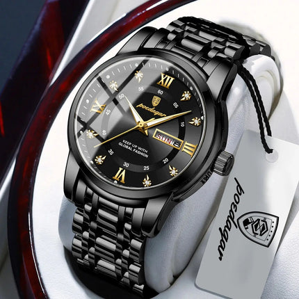POEDAGAR Sport Casual Men's Wristwatch Waterproof Stainless Steel Luminous Original Men's Watch Date Week Men's Quartz Watches Reloj