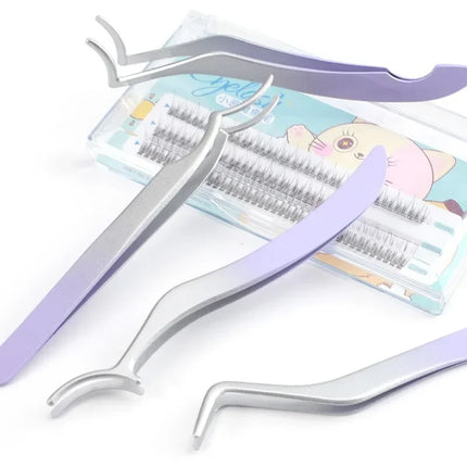 1/4 Gradient Eyelash Comb Tweezers Stainless Steel Anti-Static Non-Magnetic Professional Lashes Extension Tweezers Makeup Tools