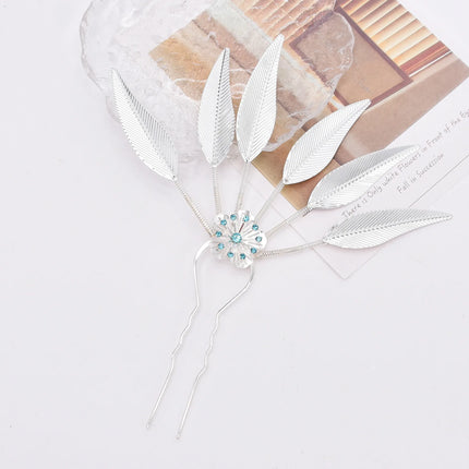 New Golden Alloy Leaf Crystal Flower Hairpin Hair Accessories for Women Thailand Ethnic Dance Party Decoration Headwear Jewelry
