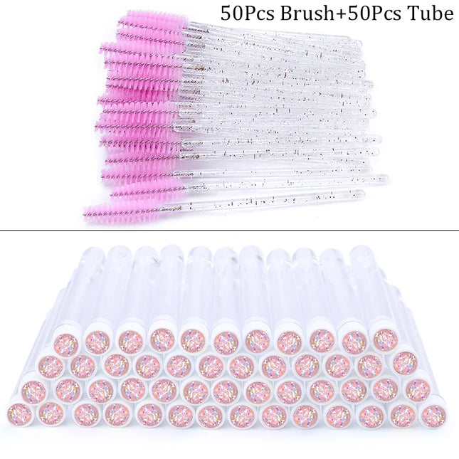 100pcs Diamond Eyebrow Brush Tube Empty Reusable Lash Mascara Wand Case Replaceable Crystal Eyelash Brush Dust-proof Makeup Tool
