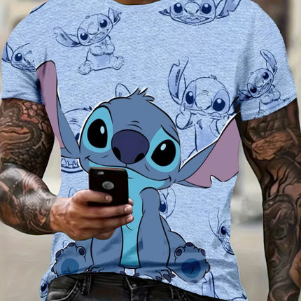 Adorable Stitch Doodle Pattern Graphic T-shirt Men's Casual Summer Crew Neck Streetwear