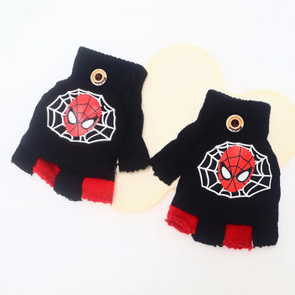 Marvel Spider-Man Children's Flip Gloves Toddler Half Finger Mittens Kindergarten Flip Top Warm Gloves 2-7 Years Old Gift