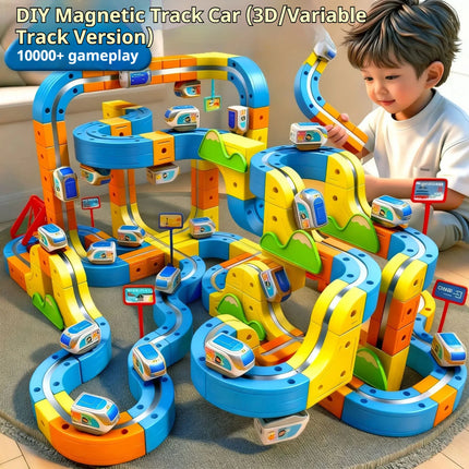 DIY Magic Transforming Magnetic Cube Track Set Electric Anti-Gravity High-Speed Train Model Toy Building Blocks Vehicle Track