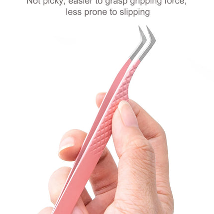 Fiber Tip Tweezers for Eyelash Extension Pink Stainless Steel High Precision Lash Tweezers for Volume Fans Makeup Tools