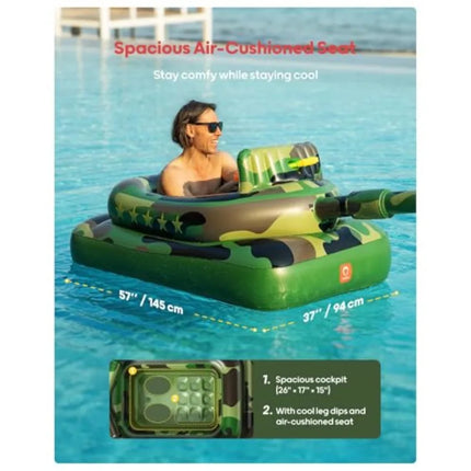 Inflatable Tank Pool Float for Adults and Ride-On Camouflage Floaty with Water Cannon Swim Raft Toy for Boys Girls Lake Beach B
