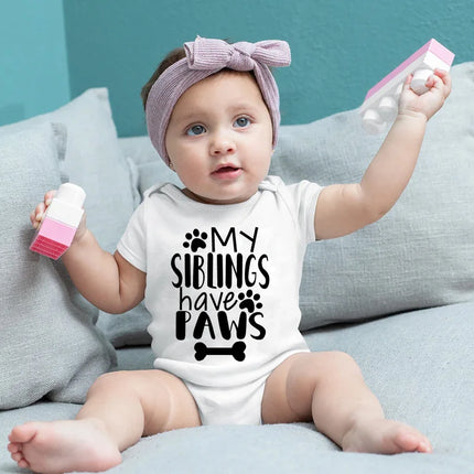My Siblings Have Paws Cute Infant Onesie Newborn Baby Girl Clothes Cartoon Pattern Printed Toddler Boy Jumpsuit Romper