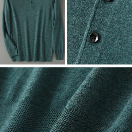 High quality worsted  spun collar wool sweater men's spring and autumn business polo sweater thin long sleeved knitted T-shirt