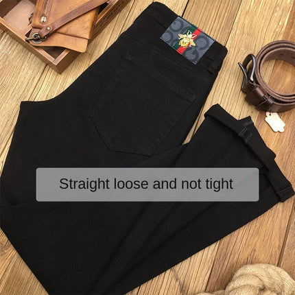High-End Pure Black Straight Jeans Men's Spring and Autumn Fashion All-Matching Business Classic Stretch Casual Trousers