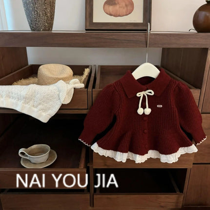 Knitted New Year's Sweater 2026 New Style Little Fragrant Girl Baby Sweet Princess Skirt Knitted Sweater