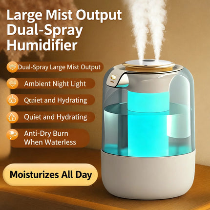 Double spray humidifier, ambient light, silent fog, intelligent sensor for real-time monitoring and humidity adjustment