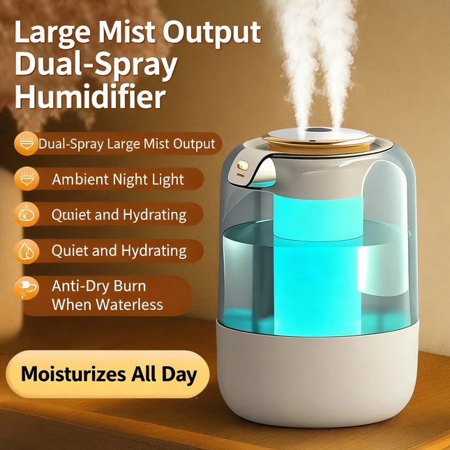 Double spray humidifier, ambient light, silent fog, intelligent sensor for real-time monitoring and humidity adjustment