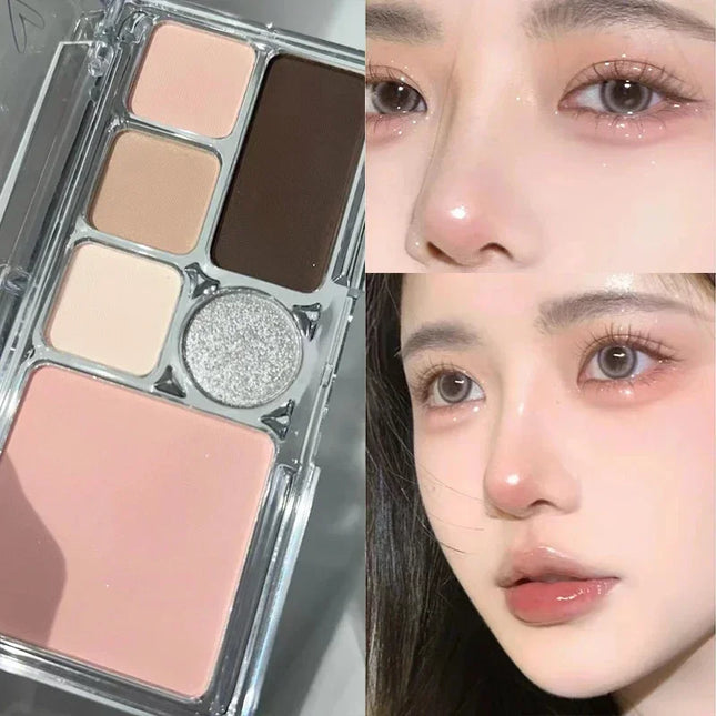 6 Colors Eye Shadow Palette Punk Smoky Black Glitter Pearly Eyeshadow Palette Korean Shiny Blue Eyeshadow Contour Blush Makeup