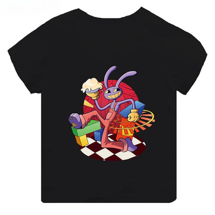 Hot Sale The Amazing Digital Circus Print Kids T-shirt Girls Clothes Baby Boys Black Short Sleeve Cotton T Shirt Children Tops