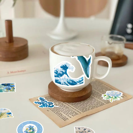 10/25/50pcs Retro Blue Aesthetic Art Stickers for DIY Scrapbooking Travel Luggage Water Bottle Phone Laptop Guitar Decals