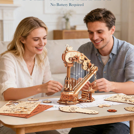 ROKR Magic Harp Music Box Wooden 3D Puzzle 350-Piece DIY Mechanical Model Building Kit for Home Desk Bookshelf Decor Gift for Adults Kids