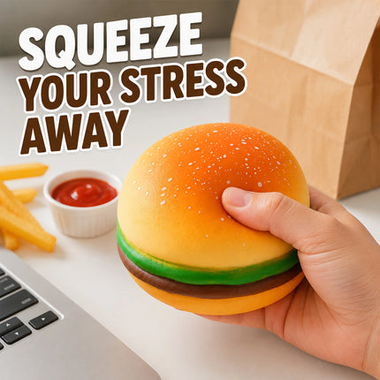Cute Hamburger Squishy Stress Relief Toy Soft Mochi Squeeze Fidget Toy 8cm Simulated Burger Anti Anxiety Squeeze Toy Desk Decor Funny Gift for Kids Adults