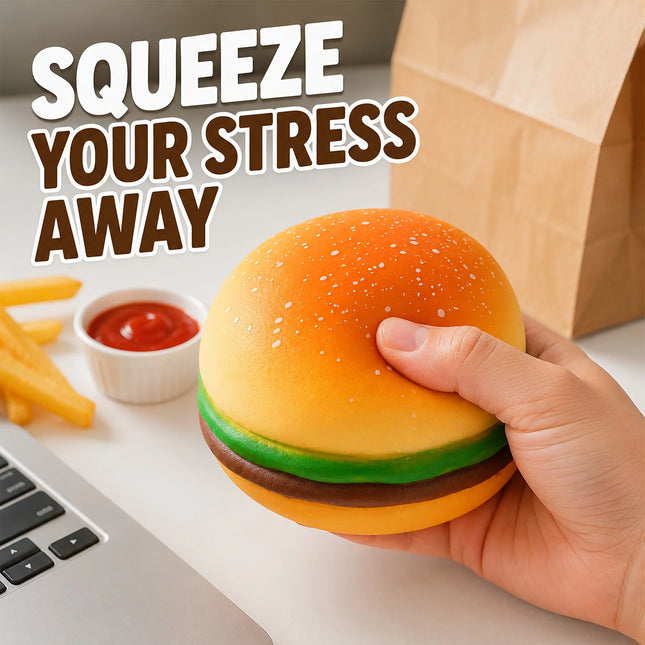 Cute Hamburger Squishy Stress Relief Toy Soft Mochi Squeeze Fidget Toy 8cm Simulated Burger Anti Anxiety Squeeze Toy Desk Decor Funny Gift for Kids Adults